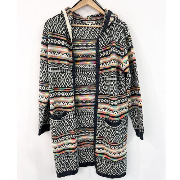 Monteau Rainbow Duster Cardigan Sweater Medium Aztec Southwestern Knit Boho - Picture 1 of 6